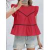 imageCicy Bell Womens Ruffle Babydoll Tank Tops Summer Cotton Peplum Mock Neck Blouses Trendy Casual Pleated Bow ShirtsRed