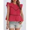 imageCicy Bell Womens Ruffle Babydoll Tank Tops Summer Cotton Peplum Mock Neck Blouses Trendy Casual Pleated Bow ShirtsRed