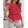 imageCicy Bell Womens Ruffle Babydoll Tank Tops Summer Cotton Peplum Mock Neck Blouses Trendy Casual Pleated Bow ShirtsRed