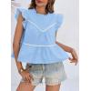 imageCicy Bell Womens Ruffle Babydoll Tank Tops Summer Cotton Peplum Mock Neck Blouses Trendy Casual Pleated Bow ShirtsSky Blue