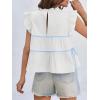 imageCicy Bell Womens Ruffle Babydoll Tank Tops Summer Cotton Peplum Mock Neck Blouses Trendy Casual Pleated Bow ShirtsWhite