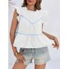 imageCicy Bell Womens Ruffle Babydoll Tank Tops Summer Cotton Peplum Mock Neck Blouses Trendy Casual Pleated Bow ShirtsWhite