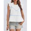 imageCicy Bell Womens Ruffle Babydoll Tank Tops Summer Cotton Peplum Mock Neck Blouses Trendy Casual Pleated Bow ShirtsWhite