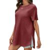 imageCicy Bell Womens Short Sleeve Tunic Tops Summer Crew Neck Side Split T Shirts Casual Loose Fit Basic Tees ShirtsWine Red