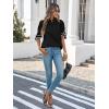 imageCicy Bell Womens Summer Bow Puff Sleeve Blouse Dressy Casual Pleated Cotton Tops Mock Neck Loose Fit ShirtsBlack