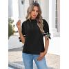 imageCicy Bell Womens Summer Bow Puff Sleeve Blouse Dressy Casual Pleated Cotton Tops Mock Neck Loose Fit ShirtsBlack