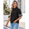 imageCicy Bell Womens Summer Bow Puff Sleeve Blouse Dressy Casual Pleated Cotton Tops Mock Neck Loose Fit ShirtsBlack