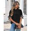 imageCicy Bell Womens Summer Bow Puff Sleeve Blouse Dressy Casual Pleated Cotton Tops Mock Neck Loose Fit ShirtsBlack