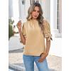 imageCicy Bell Womens Summer Bow Puff Sleeve Blouse Dressy Casual Pleated Cotton Tops Mock Neck Loose Fit ShirtsKhaki