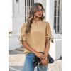 imageCicy Bell Womens Summer Bow Puff Sleeve Blouse Dressy Casual Pleated Cotton Tops Mock Neck Loose Fit ShirtsKhaki