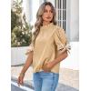 imageCicy Bell Womens Summer Bow Puff Sleeve Blouse Dressy Casual Pleated Cotton Tops Mock Neck Loose Fit ShirtsKhaki