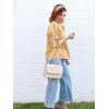imageCicy Bell Womens Summer Bow Puff Sleeve Blouse Dressy Casual Pleated Cotton Tops Mock Neck Loose Fit ShirtsKhaki