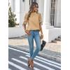 imageCicy Bell Womens Summer Bow Puff Sleeve Blouse Dressy Casual Pleated Cotton Tops Mock Neck Loose Fit ShirtsKhaki