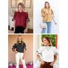 imageCicy Bell Womens Summer Bow Puff Sleeve Blouse Dressy Casual Pleated Cotton Tops Mock Neck Loose Fit ShirtsRed