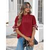 imageCicy Bell Womens Summer Bow Puff Sleeve Blouse Dressy Casual Pleated Cotton Tops Mock Neck Loose Fit ShirtsRed