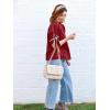imageCicy Bell Womens Summer Bow Puff Sleeve Blouse Dressy Casual Pleated Cotton Tops Mock Neck Loose Fit ShirtsRed