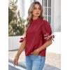 imageCicy Bell Womens Summer Bow Puff Sleeve Blouse Dressy Casual Pleated Cotton Tops Mock Neck Loose Fit ShirtsRed