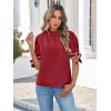 imageCicy Bell Womens Summer Bow Puff Sleeve Blouse Dressy Casual Pleated Cotton Tops Mock Neck Loose Fit ShirtsRed