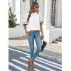 imageCicy Bell Womens Summer Bow Puff Sleeve Blouse Dressy Casual Pleated Cotton Tops Mock Neck Loose Fit ShirtsWhite