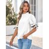 imageCicy Bell Womens Summer Bow Puff Sleeve Blouse Dressy Casual Pleated Cotton Tops Mock Neck Loose Fit ShirtsWhite