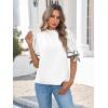 imageCicy Bell Womens Summer Bow Puff Sleeve Blouse Dressy Casual Pleated Cotton Tops Mock Neck Loose Fit ShirtsWhite