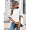 imageCicy Bell Womens Summer Bow Puff Sleeve Blouse Dressy Casual Pleated Cotton Tops Mock Neck Loose Fit ShirtsWhite
