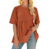 imageCicy Bell Women Summer Babydoll Tops Oversized Short Sleeve Peplum Tunic T Shirt Casual Loose Fit BlouseBrick Red