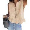 imageCicy Bell Womens Bow Front Tie Tank Tops Pleated Babydoll Top Sleeveless Cute Coquette Shirt Summer OutfitsBeige