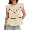 imageCicy Bell Womens Ruffle Babydoll Tank Tops Summer Cotton Peplum Mock Neck Blouses Trendy Casual Pleated Bow ShirtsApricot