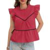 imageCicy Bell Womens Ruffle Babydoll Tank Tops Summer Cotton Peplum Mock Neck Blouses Trendy Casual Pleated Bow ShirtsRed