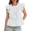 imageCicy Bell Womens Ruffle Babydoll Tank Tops Summer Cotton Peplum Mock Neck Blouses Trendy Casual Pleated Bow ShirtsWhite
