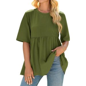 imageCicy Bell Women Summer Babydoll Tops Oversized Short Sleeve Peplum Tunic T Shirt Casual Loose Fit BlouseArmy Green