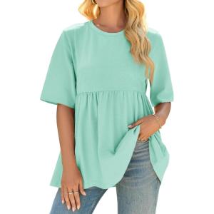 imageCicy Bell Women Summer Babydoll Tops Oversized Short Sleeve Peplum Tunic T Shirt Casual Loose Fit BlouseLight Green