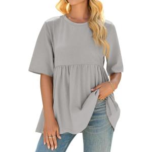 imageCicy Bell Women Summer Babydoll Tops Oversized Short Sleeve Peplum Tunic T Shirt Casual Loose Fit BlouseLight Grey