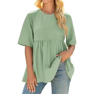 imageCicy Bell Women Summer Babydoll Tops Oversized Short Sleeve Peplum Tunic T Shirt Casual Loose Fit BlouseOlive Green