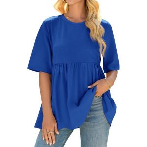 imageCicy Bell Women Summer Babydoll Tops Oversized Short Sleeve Peplum Tunic T Shirt Casual Loose Fit BlouseRoyal Blue