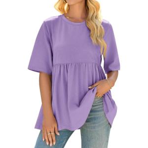 imageCicy Bell Women Summer Babydoll Tops Oversized Short Sleeve Peplum Tunic T Shirt Casual Loose Fit BlouseViolet