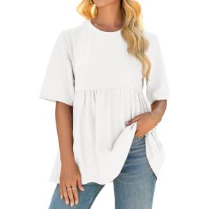 imageCicy Bell Women Summer Babydoll Tops Oversized Short Sleeve Peplum Tunic T Shirt Casual Loose Fit BlouseWhite