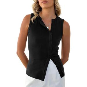 imageCicy Bell Womens Button Down Tank Tops Summer Sleeveless Vest Tops Trendy Ribbed Fitted Going Out ShirtsBlack
