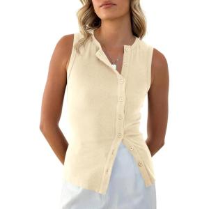 imageCicy Bell Womens Button Down Tank Tops Summer Sleeveless Vest Tops Trendy Ribbed Fitted Going Out ShirtsOffwhite