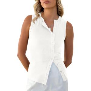 imageCicy Bell Womens Button Down Tank Tops Summer Sleeveless Vest Tops Trendy Ribbed Fitted Going Out ShirtsWhite
