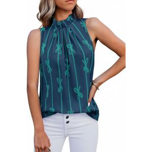 imageCicy Bell Womens Summer Halter Tank Tops Cute Bow Print High Neck Sleeveless Shirts Casual Loose Fit Flowy BlouseDark Navy