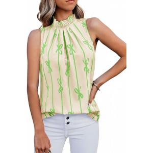 imageCicy Bell Womens Summer Halter Tank Tops Cute Bow Print High Neck Sleeveless Shirts Casual Loose Fit Flowy BlouseGreen