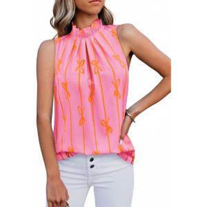 imageCicy Bell Womens Summer Halter Tank Tops Cute Bow Print High Neck Sleeveless Shirts Casual Loose Fit Flowy BlousePink