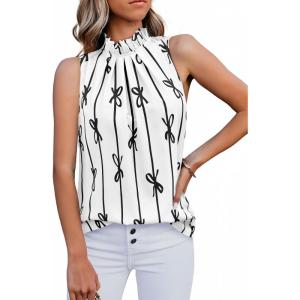 imageCicy Bell Womens Summer Halter Tank Tops Cute Bow Print High Neck Sleeveless Shirts Casual Loose Fit Flowy BlouseWhite