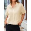 imageCicy Bell Womens Cropped Short Sleeve Button Down Shirts Pleated Summer Dressy Casual Blouse Stand Collar Loose Fit TopsBeige
