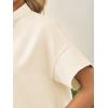 imageCicy Bell Womens Cropped Short Sleeve Button Down Shirts Pleated Summer Dressy Casual Blouse Stand Collar Loose Fit TopsBeige