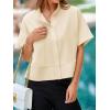 imageCicy Bell Womens Cropped Short Sleeve Button Down Shirts Pleated Summer Dressy Casual Blouse Stand Collar Loose Fit TopsBeige