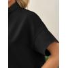 imageCicy Bell Womens Cropped Short Sleeve Button Down Shirts Pleated Summer Dressy Casual Blouse Stand Collar Loose Fit TopsBlack