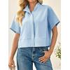 imageCicy Bell Womens Cropped Short Sleeve Button Down Shirts Pleated Summer Dressy Casual Blouse Stand Collar Loose Fit TopsSky Blue